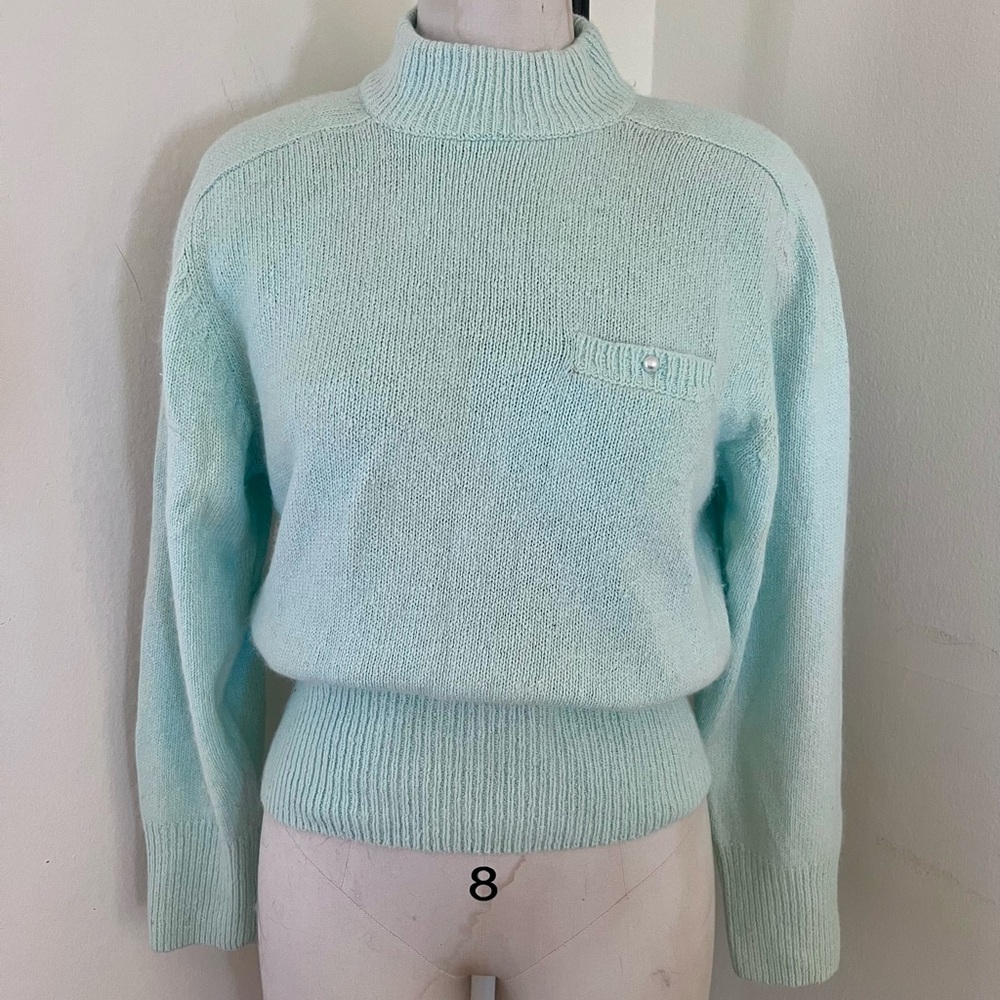 Worthington Light Aqua Tiffany Blue Women's Turtleneck Fuzzy Angora Sweater M
